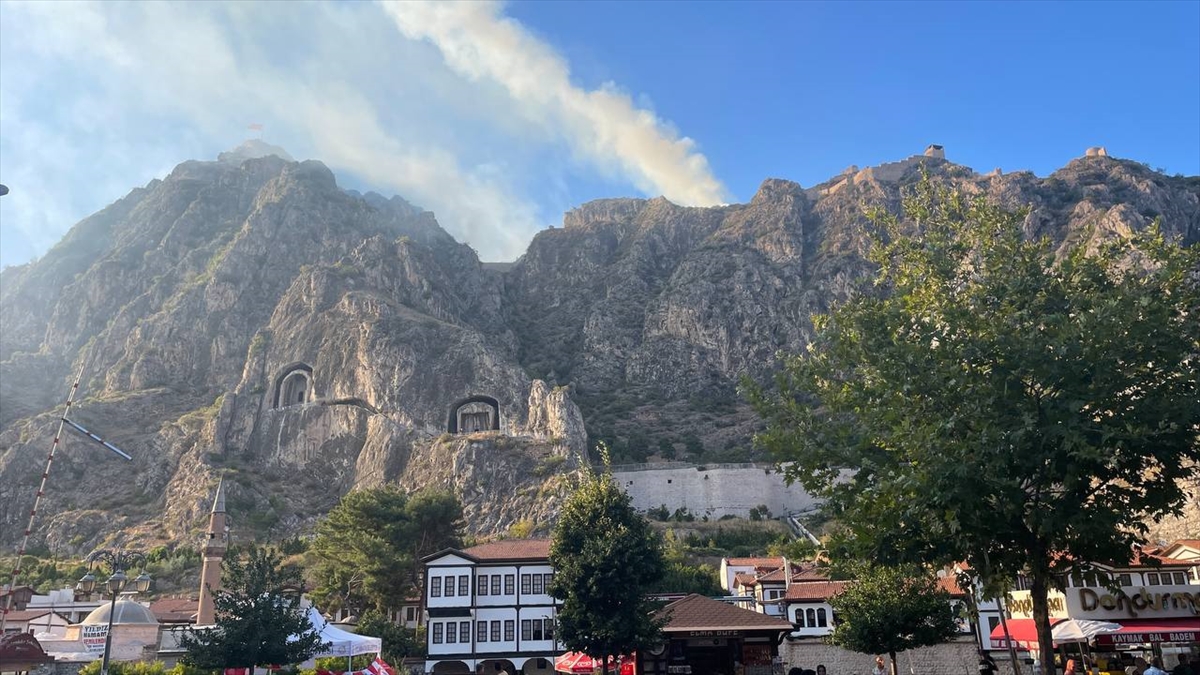 Amasya'da Harşena Kalesi yakınındaki ormanlık alanda yangın çıktı